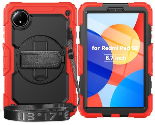 Custodia protettiva per tablet Compatibile con la custodia Xiaomi Redmi Pad SE 8.7/Redmi Pad SE 4G 2024 con protezione schermo, [Cavalletto] [Tracolla] Custodia robusta antiurto, girevole a 360°, cint
