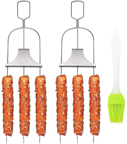Grillspieße,BBQ-Spieße zum Grillen,Wiederverwendbare Spieße-Sticks, BBQ-Grill-Sticks | Grillspieße, Grillstäbchen mit Schiebestange, flaches Grillwerkzeug mit 3 Zinken, Küchenkochgeschirr für Huhn,