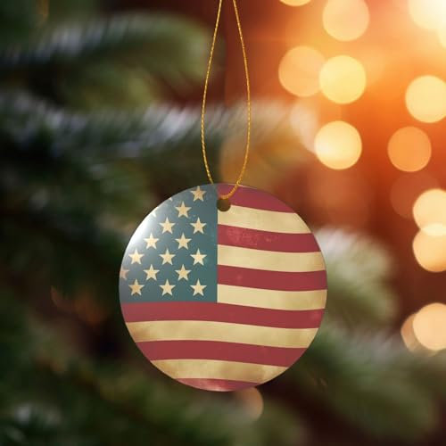 2024 Weihnachtsbaumschmuck, hängende Vintage-amerikanische Flagge, transparent, Acryl, Weihnachts-Porzellan-Dekorationen, runde Form, Weihnachtsbaum-Hängedekoration für Zuhause, Urlaub, Dekoration,