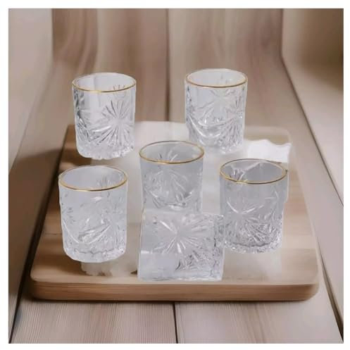 Set of 6 Crystal Whiskey Glasses with Gold Rim – 200ml Tumblers for Scotch, Bourbon, and Cocktails – Elegant Design, Durable Glassware, Ideal for Home Bars and Special Occasions