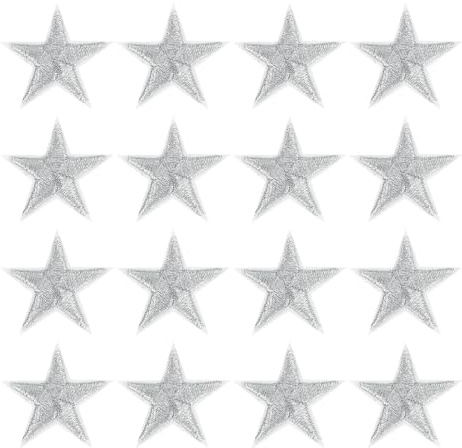 sourcing map 16Pcs Iron on Star Patches, Sew on Star Embroidered Patches, Decorative Repair Patch Applique for DIY Crafts Backpacks Bags Hats Clothes, 29mm Silver Gray