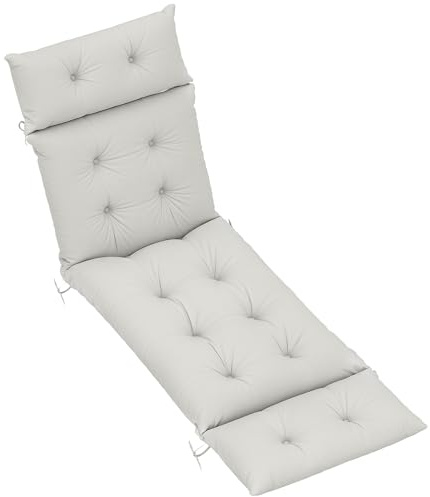 Outsunny Coussin de chaise longue uniquement, 190 x 56 x 10 cm, tissu UPF20+ 220 g/m², coussin de rechange épais pour transat avec 6 attaches Gris clair