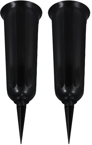 2 Stück Grabvase mit Erdspieß - Kunststoff Grab Blumenvase, Witterungsbeständiger Grabschmuck, Frostsicher Steckvase für Grab, Wetterfeste Friedhofsvase