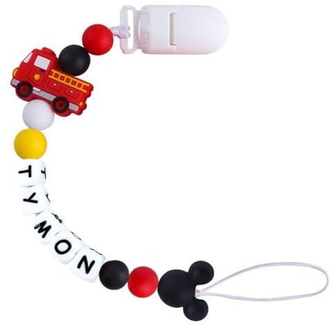 Pacifiers Clips Personalize Name Car Truck Design Pacifier Clips Holder, Custom Pacifier Chain with Name for Baby Boy