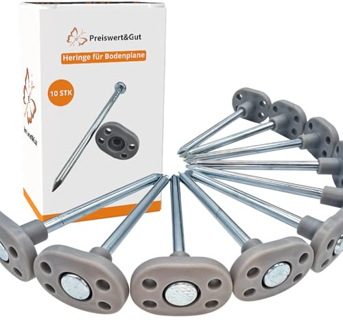 10 STK Heringe für Bodenplane Zeltheringe Stahl Durchmesser 6mm 10cm Silber | Mit Kunststoffkopf, zum Einschlagen für Vorzeltteppich, Zeltteppich, Camping Teppich, Sonnensegel und Pavillon