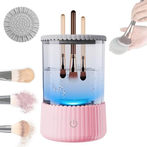 SENLINLIN Electric Makeup Brush Cleaner, 3 in 1 Multi-Functional Cosmetic Brush Cleaner with Cleaning, Drying and Disinfecting, Portable USB Automatic Makeup Brush Wand Cleaner, Beauty Gift for Women