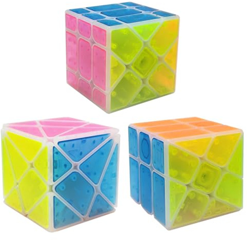 Oostifun ICY AMBER CUBE Specific Cube Puzzle Sets-Pack of 3 (Include 3x3 Fluctuation Angle Cube, Windmill Cubes 2x3 Shape Mod, Fisher 3x3x3 Shape Twisty Puzzles)(ICY Amber Color)
