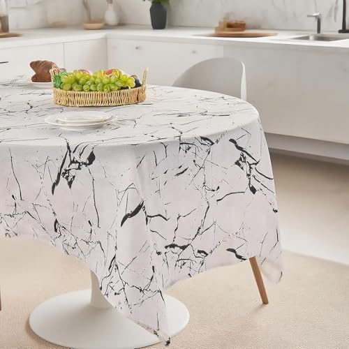 JANGYUHH Tischdecke Abwaschbar Grau Marmor Outdoor Modern 90x90 cm Leinen-Optik Rechteckig Fleckschutz Dauerhaft Kratzfest für Wohnzimmer, Esszimmer, Balkon, Garten