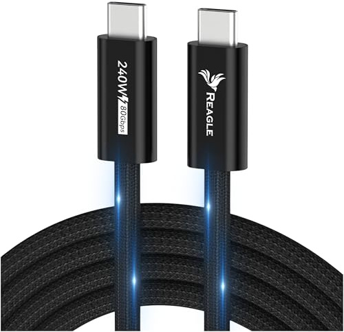 Reagle Cable Thunderbolt 5 USB C a USB C 1M / 100 cm, 80 Gbit/s, Power Delivery 240W, 16K 60Hz, USB4, Compatible Thunderbolt 4 y 3, Nylon