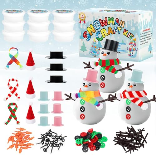 Lets Joy Weihnachten Bastelset Kinder, 9 Stück Weihnachten Schneemann Modelliermasse, DIY Kreative Weihnachtsmann Bastelset mit Schneemann-Accessoires, Kindergeburtstag Gastgeschenke