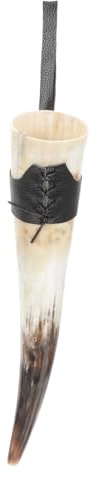 DECOMELODY Drinking Horn Mug Large Capacity 32-48cm Real Ox Horn Cup Leather Sleeve Rustic Viking Decorative Holder for Medieval Party
