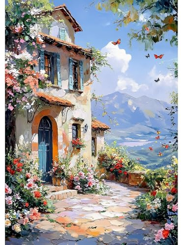 NEWENMO 5D Paesaggio Diamond Painting Kit per Adulti,Fiori e Farfalle Pittura Diamante,Cottage Diamond Art Kits,Fai Da Te Diamant Painting Set,per Adulti Principianti Decorazione Casa 30x40cm