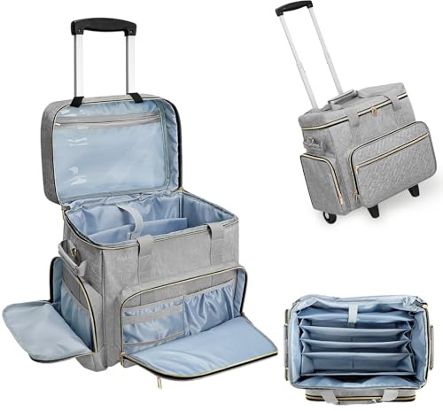 LIWSHWZ Rolling Teacher Bag With Wheels,Teacher Bag with Accordion File Organizer for up to 15.6 Laptop,Thickened Trailer Leg Detachable Trolley for Teaching& Office Supplies Storage(17.3×9.8×13.4)