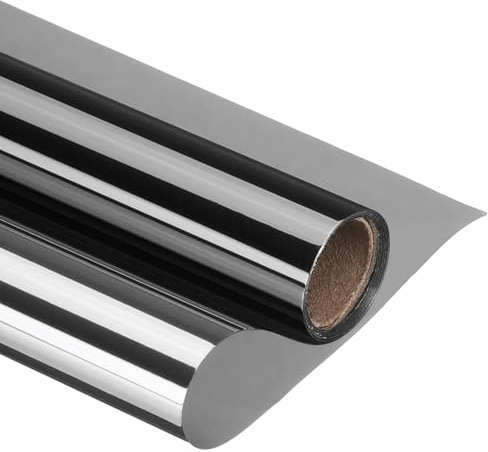 PATIKIL Pellicola Per Finestre One Way 90cm x 2m, Pellicola Riflettente Per Finestre Privacy Giorno Antisolare Adesiva Senza Colla Controllo Calore Tinta Specchio Per Casa, Grigio Argento