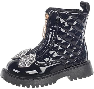 NSICBMNO Bottes d'hiver pour filles, bottes de combat avec nœud, bottes d'hiver matelassées, bottes d'équitation pour enfants, bottes de cowgirl, bottes d'école, chaussures d'école, a noir, 25 EU