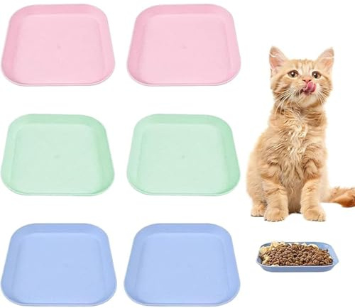 Kitten Bowls, 6 Pcs Kitten Food Bowls, Cat Food Dish Shallow, Cat Foods Bowl for Foods and Water, Thickened Plastic Cat Bowl for Cats, Dogs, Small Animals