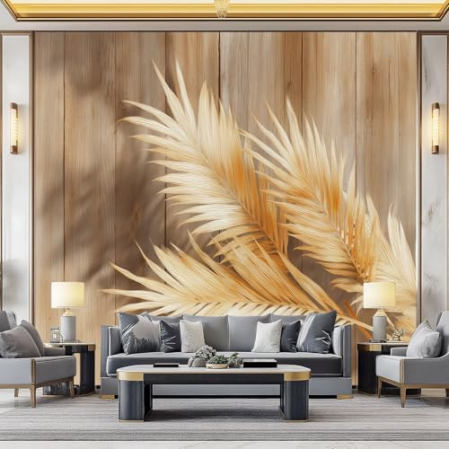 WHUOEUCO Papel Pintado Pared Madera Hojas Palma 200x140 cm Murales Fotográfico 3D, Papel Tapiz Fotomurales Tejido No Tejido Moderno, Salón Dormitorio Oficina Decoración Pared