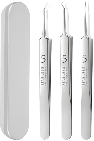3 Stück Mitesser Pinzette Set, Edelstahl Pinzette Spitz für Mitesser und Akne Spitze Gebogene Gerade Präzises Pickelentferner Werkzeug Ultrafeine für Pickel Schönheitsfehler Komedonen