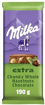 Milka Nocciole Intere, Tavoletta di Cioccolato al Latte e Nocciole intere, Latte 100% Alpino, 190g