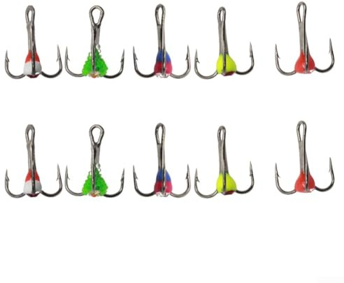 ThreeJaw Ice Fishing Hooks Set 10pcs Stainless Steel with Internal Curved Hook Design for Quick Fish Catching Suitable for Sinking Bait (12#)