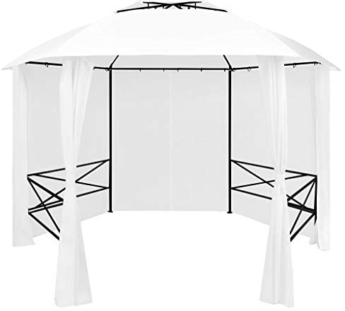 HETFTJN Gartenzelt 360x312x265 cm weiß mit Vorhängen aus 180 g/m² Polyestergewebe, pulverbeschichtetem Stahlrahmen, robuster Grillpavillon für BBQ, Feste und Camping im Outdoor-Bereich