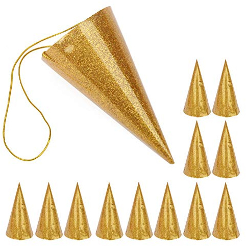 CHICIRIS Partyhüte, Geburtstagsparty-Kegelhüte mit Glitzer, 3 Farben, Gold, Silber, Rosa, Einfach zu Montieren, für und Erwachsene, Feiertagsfeier, 10,5 X 6,5 Cm (GOLD)