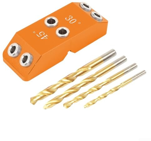Angle Drill Guide Jig for Precise Wood Hole Drilling at 30 45 90 Degree Angles with Multi Size Templates (Orange)