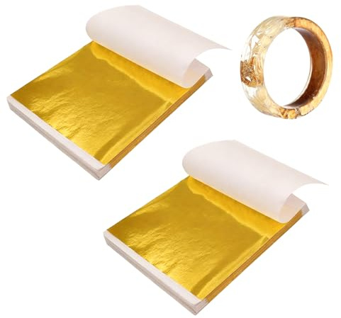 BOBITALK 200 Stück Imitation Goldfolie Flocken Blattgold, Blattgold zum Basteln, Goldpapier zum Basteln, DIY Malerei, Handwerk Nägel, Blattgold Acrylmalerei, DIY Crafting Prägefolie(9x9cm)