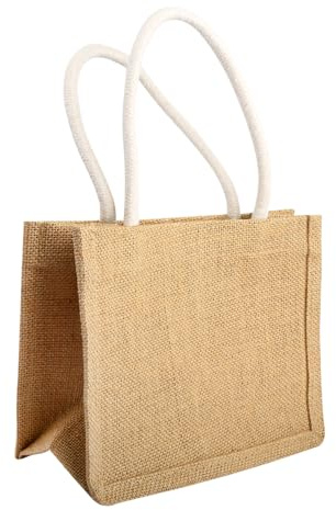 Tabanzhe Jute Tote Bag–Large Hessian Burlap Reusable Shopping Bag with Handles, Eco Friendly Grocery & Gift Tote for Picnic Travel Beach,17x22x10cm