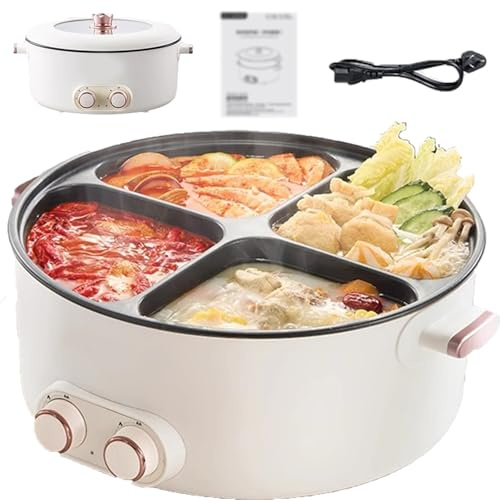 Marmite électrique 6L multi-cuiseur avec thermostat réglable, 4 compartiments design 4 en 1 pour cuisson simultanée