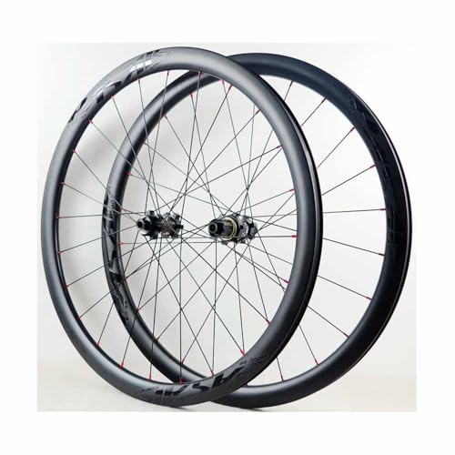 700C Rennräder Laufradsatz 38mm Carbon Clincher Felgen, Für 23-45C Reifen, F15x100/12x100mm R12x142mm Center Lock Steckachsen, 7–12-Gang-Kassette(Black,F15 R12-Clincher)