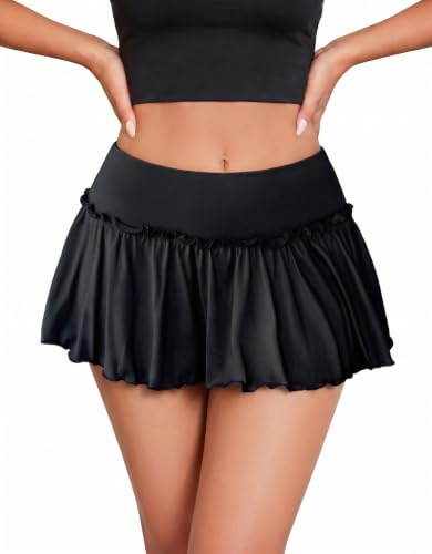 Avidlove Women's Pleated Mini Skirt Sexy Solid Ruffle Skirt Lingerie Blacks