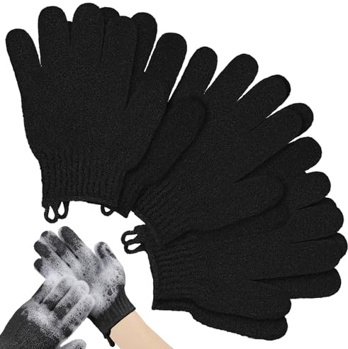 AYBUY Guante Exfoliante Corporal, 3 Pares Guantes Ducha Exfoliantes Doble Cara, Guantes Exfoliantes de Crin Ducha Corporals, Cuerpo Accesorios para ducha, spa, masaje, (Negro)