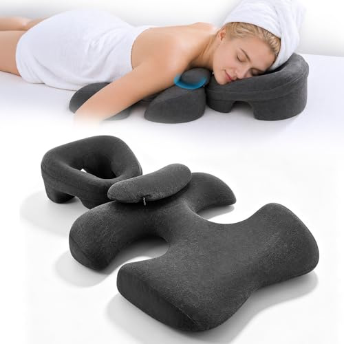 Massage Breast Pillow and Face Down Pillow Set, Ergonomic Memory Foam Face Cradle for Sleeping with Non-Slip Bottom, Breast Support Pillow Bolster Chest Cushion for SPA Home Beauty Salon Bedroom