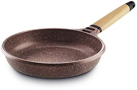 CASTEY - Sartén de Inducción Castey, Modelo Y28, Color Terracota, Tamaño 28 cm, Mango de Madera de Cedro, Revestimiento Antiadherente, sin PFOA, Base Full Induction, Apta para Todas las Cocinas