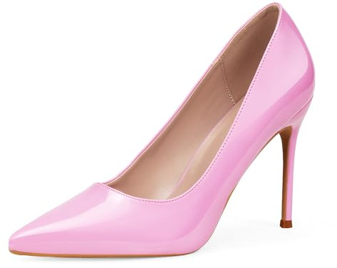 Hög häl, 10 cm/3,94 tum stilett högklackade skor för kvinnor spets fest aftonklänning pumps bal, ROSA, 40 EU