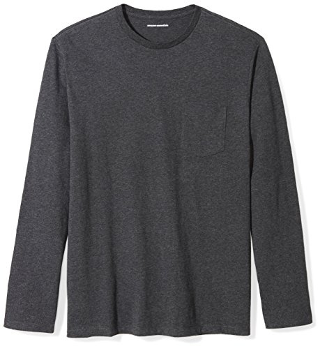 Amazon Essentials Men's Regular-Fit Crewneck Long-Sleeve T-Shirts, Charcoal Heather, Large