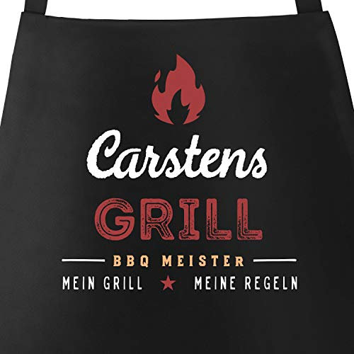 MoonWorks® Personalisierte Grill-Schürze für Männer mit Name BBQ Meister meine Regeln Baumwoll-Schürze Küchenschürze schwarz unisize