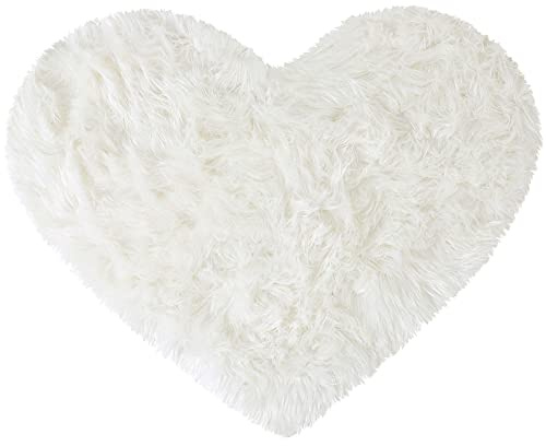 sourcing map Faux Fur Sheepskin Area Rugs, Heart Shaped Shaggy Fluffy Rug for Sofa Living Room Bedroom Floor - Soft Deep Pile Plush Carpet Non Slip, 70 x 90cm/2.3x3ft Snow White