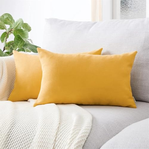 Topfinel Kissenbezug 40x60 cm gelb 2er Set deko Wohnzimmer flauschig Chenille Kissenbezüge Kissenhülle Sofakissen dekokissen Kuschelkissen Zierkissen für Sofa Bett Outdoor Kinderzimmer