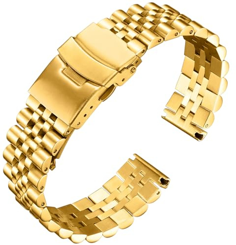 BINLUN Edelstahl Uhrenarmband Metall Uhrenarmbänder für Herren Damen Metallarmband mit Sicherheitsverschluss 18mm 20mm 22mm 24mm 26mm Armband in Gold, Silber, Schwarz, Roségold, Zwei Ton