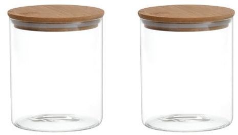 Confezione da 2 contenitori per alimenti in vetro trasparente da 250 ml con guarnizione ermetica in bambù coperchio in bambù sfuso tè chicco di caffè barattolo biscotti farina zucchero caramelle