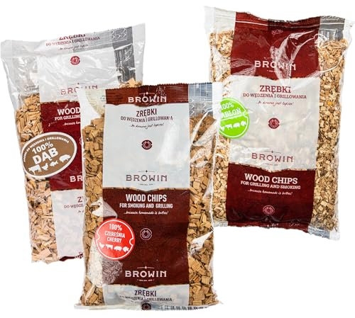 Browin 780820 Trucioli di Legno per affumicare e Grigliare - Il Set: Quercia - 600 g, ciliegio - 450 g, melo - 450 g