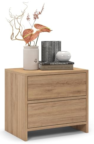 regalik Nattbord PARI med två lådor 50 x 45 x 35 cm – nattskåp med låda med kullager styrskenor tips på – nattlåda, modern design i oak-grafit