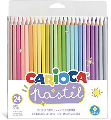 Carioca Pastel - Matite Colorate, Matite Esagonali Lavabili per Bambini, Resistenti, Colori Assortiti e Brillanti, Facili da Temperare, 24 Pezzi