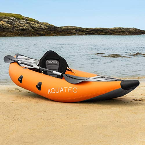 AQUATEC Kajak | Uppblåsbar äventyr och fiskekajak | Uppblåsbar båt tillgänglig som en kajak eller dubbel kajak | Väska och kajakpaddlar ingår (enkel, Hudson (mellan))…