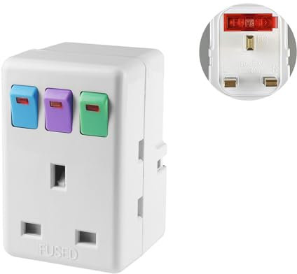 3 Way Plug Adapter UK, Multi Plug Adaptor,Plug in Extension Sockets, Socket Adapter, Plug Extender for Home, Office, Kitchen,School