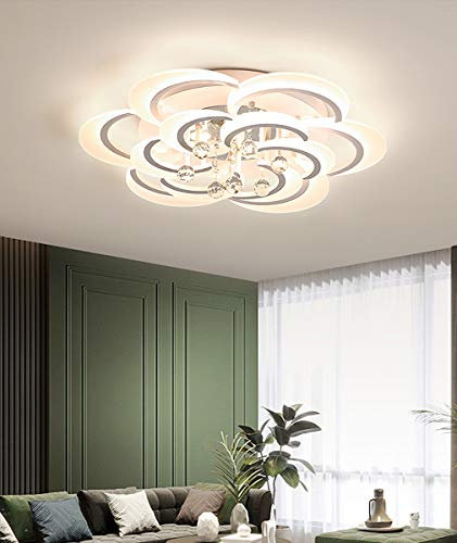 Weiss Deckenleuchte Deckenlampe Kristall LED Modern Wohnzimmerlampe Runde Kreativ Design Decke Lampe für Schlafzimmer Arbeitszimmer Landhaus Deko Kronleuchter mit Weiß Acryl Schirm Ø70cm (Dimmbar)