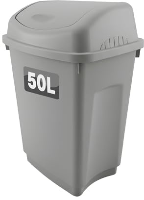 Optimal Products 50 Litre Plastic Swing Bin 50 15 25 8 Litre Home/Office/Kitchen Rubbish Waste Dustbin Trash Swing Lid Bin Silver