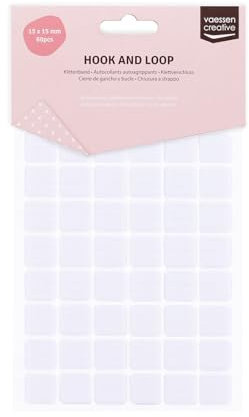 Vaessen Creative 1009-012 Self-Adhesive Round/Square Velcro Tape, White, Diameter 15 mm, 60 Pairs of Velcro, Suitable for Paper, Cardboard and Plastic, Piece